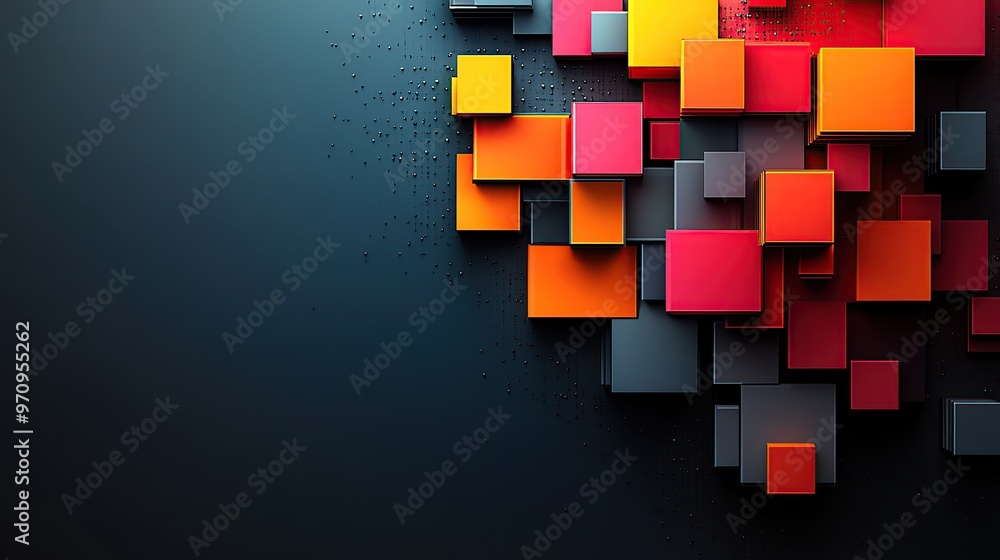 Aufkleber abstract 3d square shape futuristic object colourfull