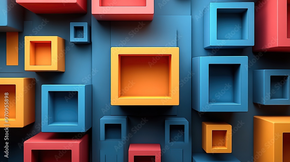 Poster abstract 3d square shape futuristic object colourfull