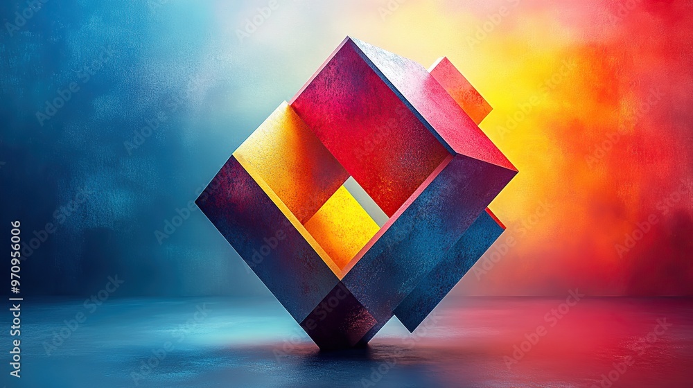 Poster abstract 3d square shape futuristic object colourfull