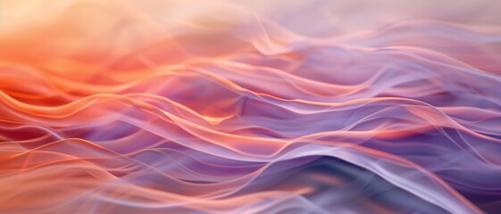 Obraz premium Ethereal waves of pastel pink, purple, and orange hues blending together, creating a dreamy and surreal abstract visual reminiscent of soft flowing fabric.