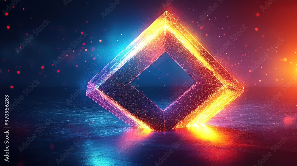 Poster abstract 3d square shape futuristic object colourfull