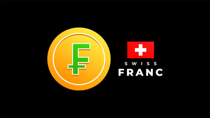 Coin with Swiss franc sign, Flag of Switzerland. Vector illustration for background or banner