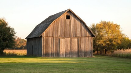 Obraz premium Rustic Wooden Barn in a Field of Green Grass