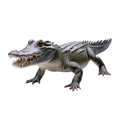 Fototapeta premium A detailed, lifelike model of a prehistoric crocodile showcasing its fierce teeth and scaly skin, perfect for educational purposes.