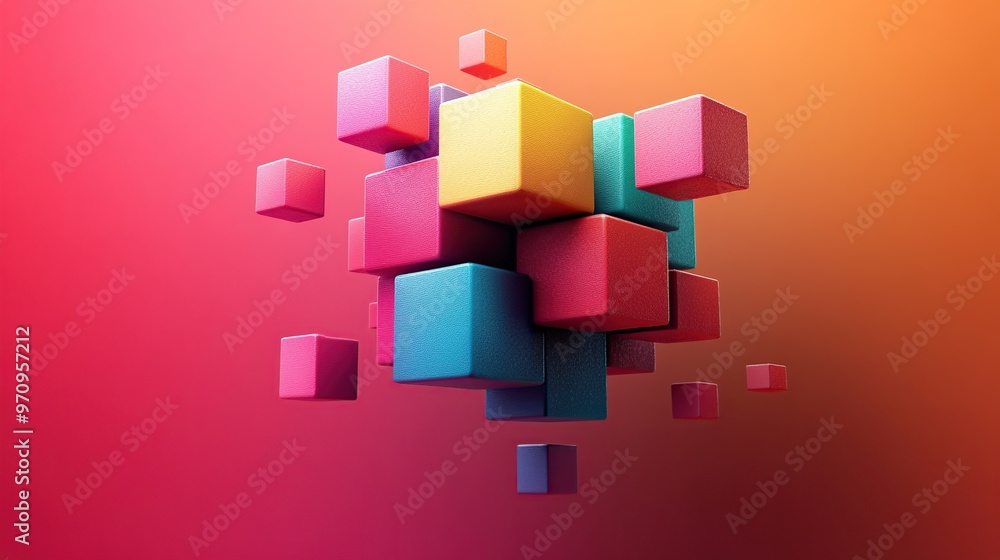 Poster abstract 3d square shape futuristic object colourfull