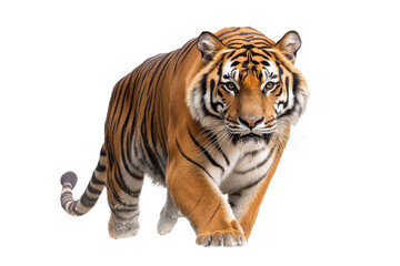 Fototapeta premium A majestic tiger prowls gracefully, showcasing its powerful presence and striking orange coat with black stripes in a natural habitat.