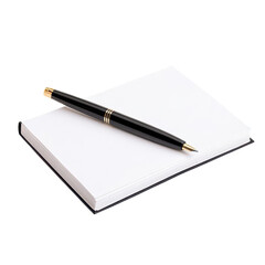 A sleek black pen resting on a blank notebook, ideal for writing notes, ideas, or sketching creative thoughts.