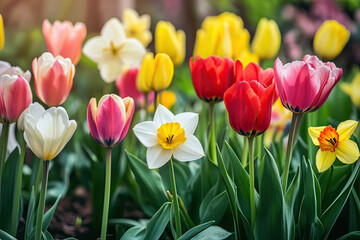 Brightly blooming tulips