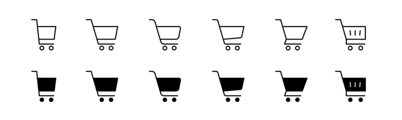 Shopping cart icon set. Line and glyph supermarket cart vector. © nichosi