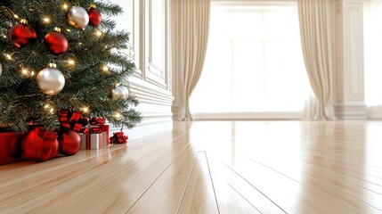 Festive Holiday Banners Enhancing Christmas Tree Backdrop with Seasonal Cheer