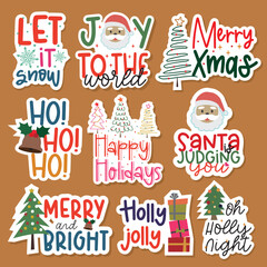 christmas stickers, merry and bright christmas season sticker