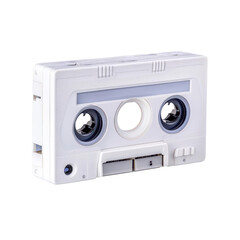 Fototapeta premium Retro white cassette tape isolated on a white background, perfect for music nostalgia and vintage design projects.