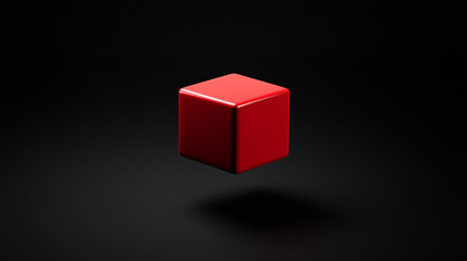 Floating Red Cube on Black Background