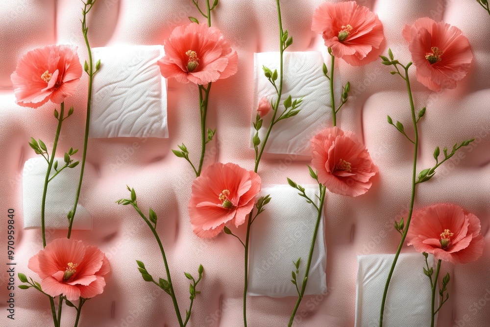 Canvas Prints Delicate Pink Flowers on a Soft Pink Background