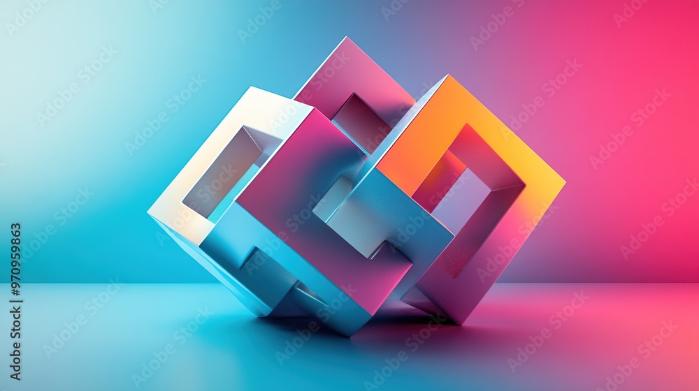 Poster abstract 3d square shape futuristic object colourfull