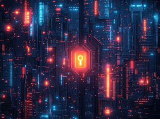 Obraz premium Cybersecurity Abstract - Keyhole on Circuit Board