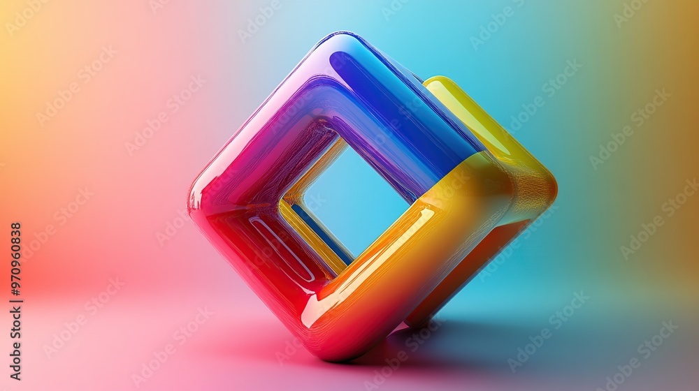 Aufkleber abstract 3d square shape futuristic object colourfull