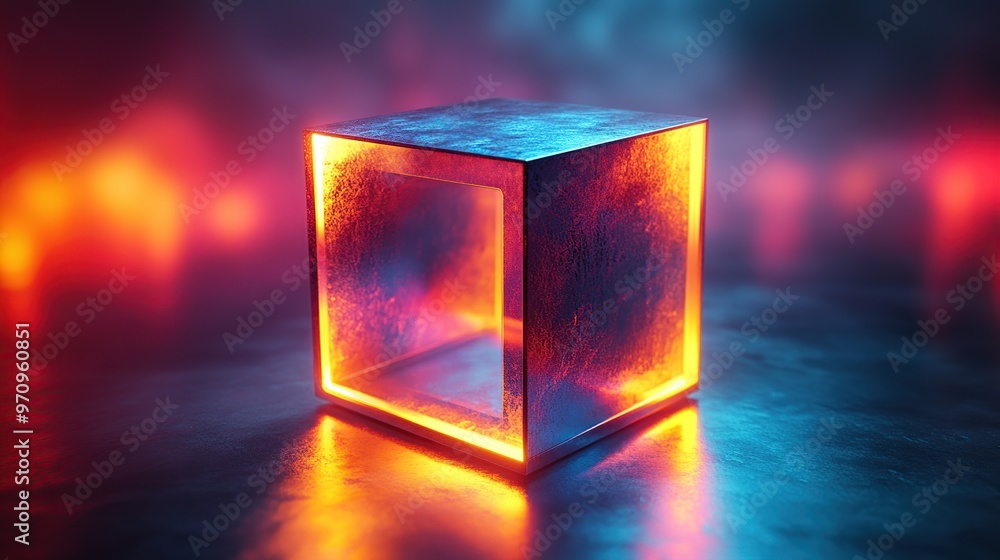 Poster abstract 3d square shape futuristic object colourfull
