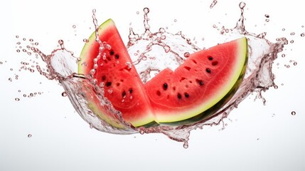 Splash of water and watermelon part on white background. Neural network ai generated art