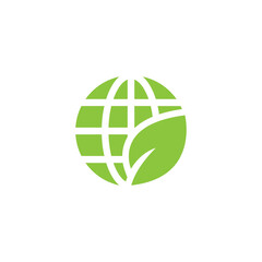 Eco. Environment. Ecology. Sustainable sign, logo, icon. Green earth with a leaf. Vector