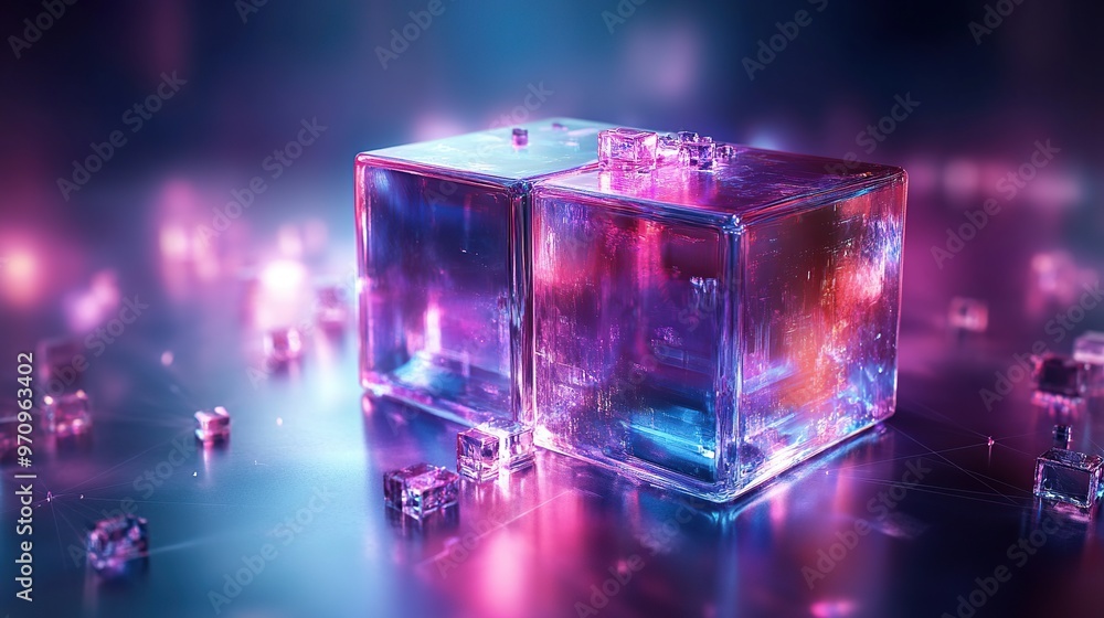 Poster abstract 3d square shape futuristic object colourfull