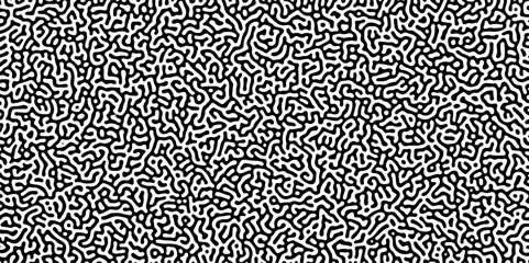 Turing reaction diffusion monochrome seamless pattern with chaotic motion .Linear design with biological shapes. Organic lines in memphis. abstract turing organic wallpaper background .	