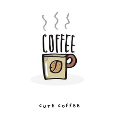 Cute doodle coffee cup , Hand drawn of coffee cup ,Hand drawing coffee cup,  isolated on yellow background. vector illustration 