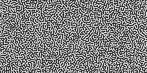 Fototapeta premium Turing reaction diffusion monochrome seamless pattern with chaotic motion .Linear design with biological shapes. Organic lines in memphis. abstract turing organic wallpaper background . 