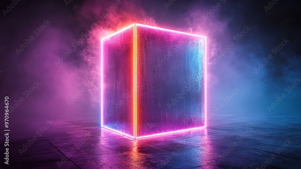 Poster abstract 3d square shape futuristic object colourfull