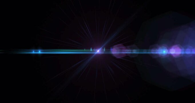 abstract blue multicolor bright lens flare pulse flashes leak for transitions on black background, movie titles and overlaying