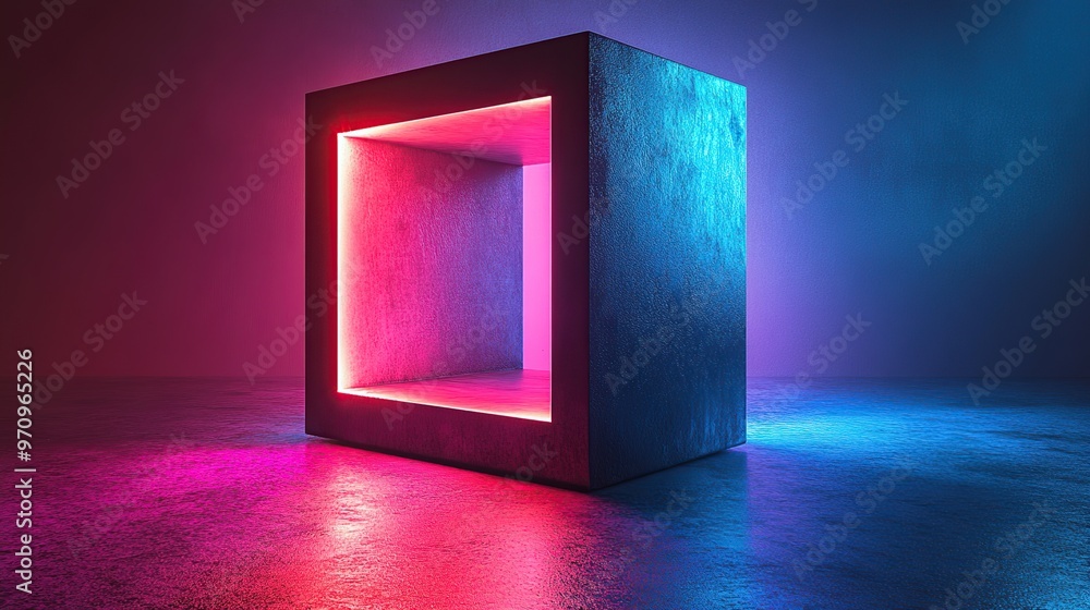 Poster abstract 3d square shape futuristic object colourfull
