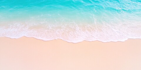 Obraz premium Beautiful tropical white sand beach with foam waves and a transparent sea, seen from above.