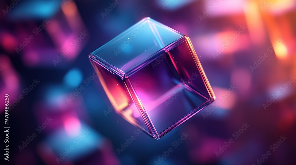 Poster abstract 3d square shape futuristic object colourfull