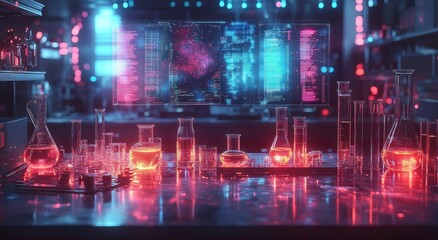 Futuristic Laboratory with Glowing Beaker and Screen