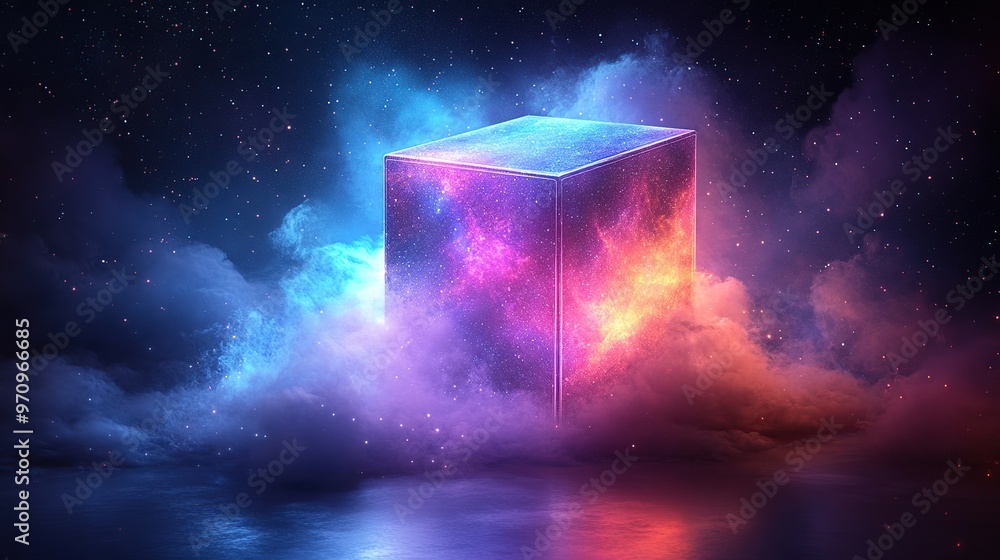 Poster abstract 3d square shape futuristic object colourfull
