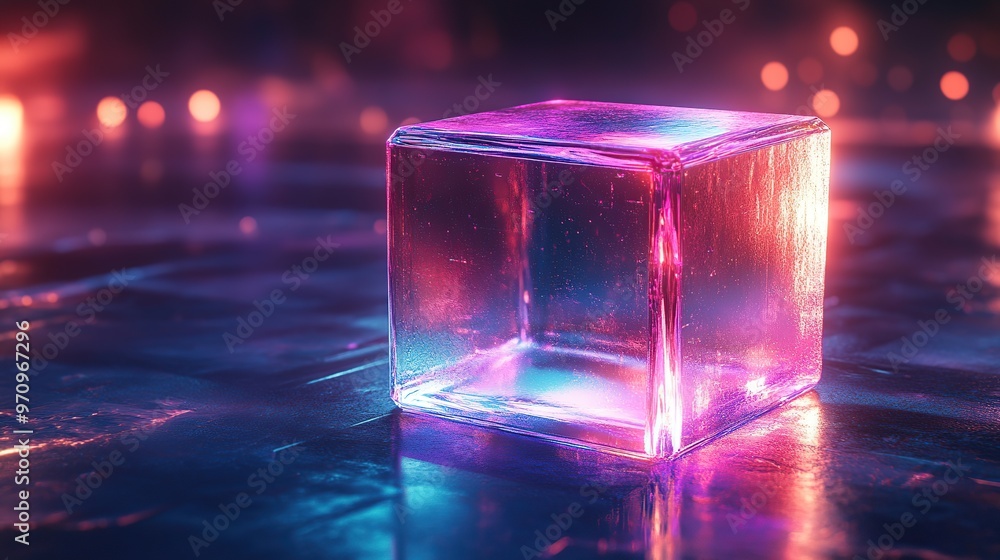 Poster abstract 3d square shape futuristic object colourfull