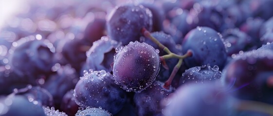 Fresh, dew-kissed blueberries glistening in the morning light, creating a vibrant and juicy depiction of summertime freshness.