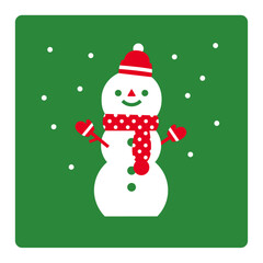 かわいい雪だるまのクリスマスカラーのアイコン、赤と緑の笑顔の雪だるまのイラスト素材