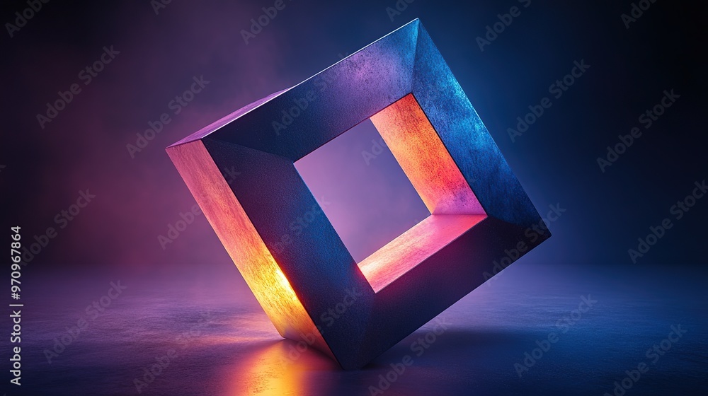 Poster abstract 3d square shape futuristic object colourfull