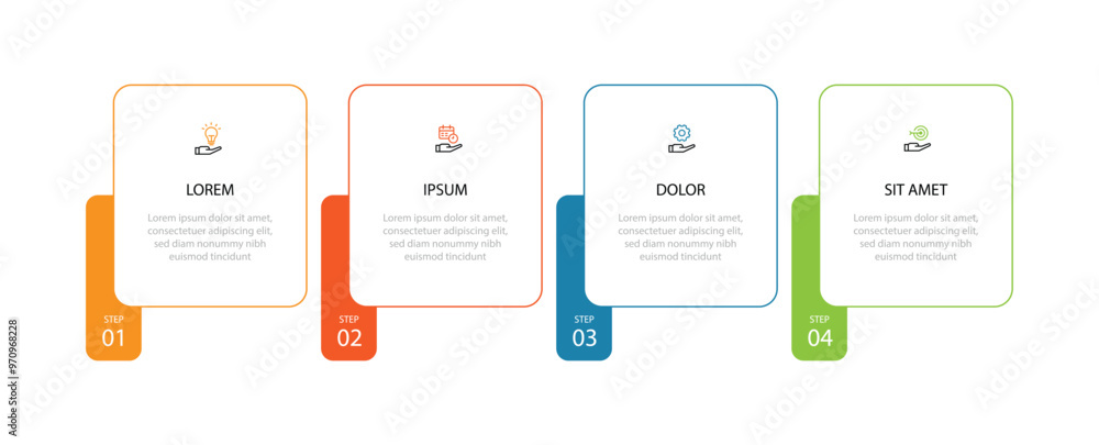Aufkleber 4 step columns for business information with icons