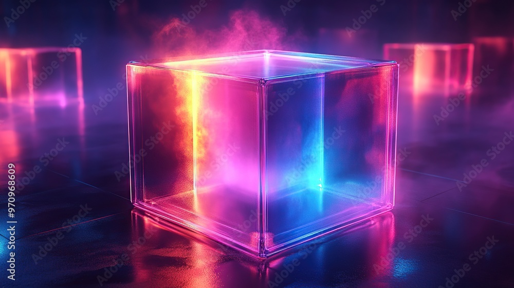 Poster abstract 3d square shape futuristic object colourfull
