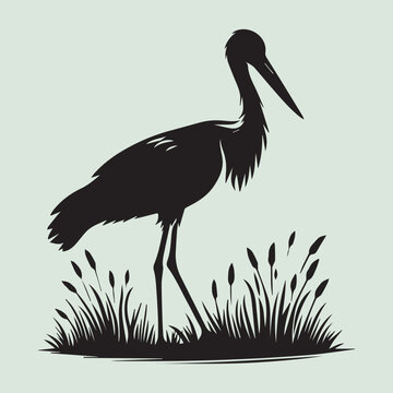 recommend clip art: Black Stork bird silhouette vector, stork bird black icon vector isolated on white background