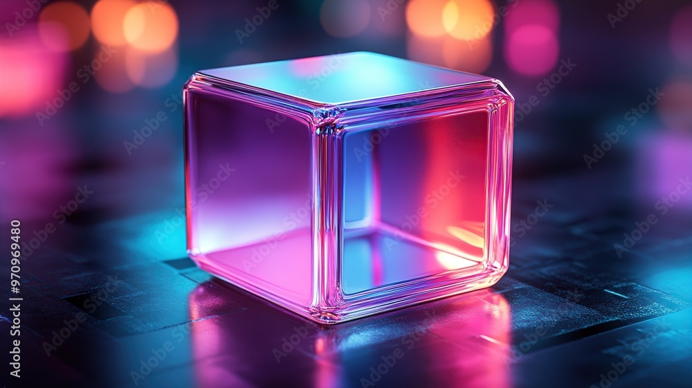 Poster abstract 3d square shape futuristic object colourfull