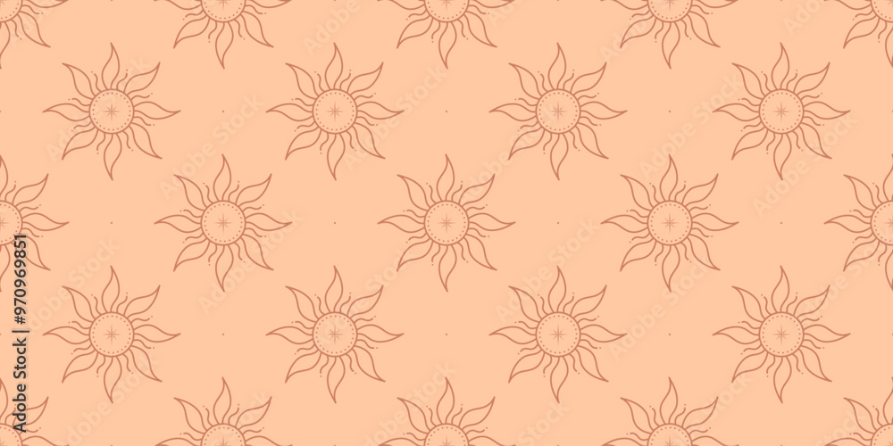 Wall mural vector bohemian seamless pattern with sun,star and sunburst.boho linear emblems in trendy minimalist