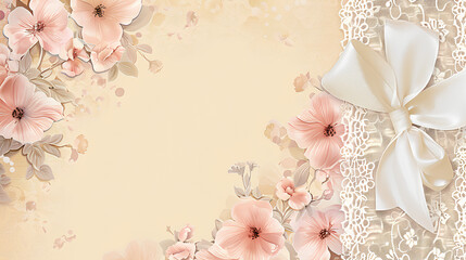 
A white background with pink lace ribbon and heart-shaped lock on the bottom edge, creating an elegant border for wedding invitation cards.