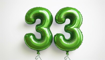 Green birthday / anniversary balloon, number 33, white background