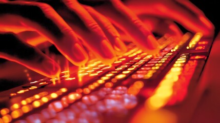 Hands Typing on a Keyboard with Red Backlight