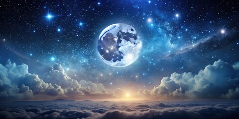 Obraz premium Mystical night sky with starry background and full moon shining bright, night, sky, stars, moon, dark, mystical