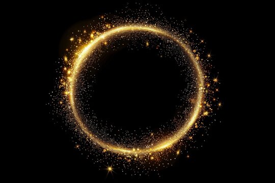 A gold circle with a lot of sparkles in the background