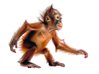 Realistic baby baby Orangutan image on transparent background. Ai generated.